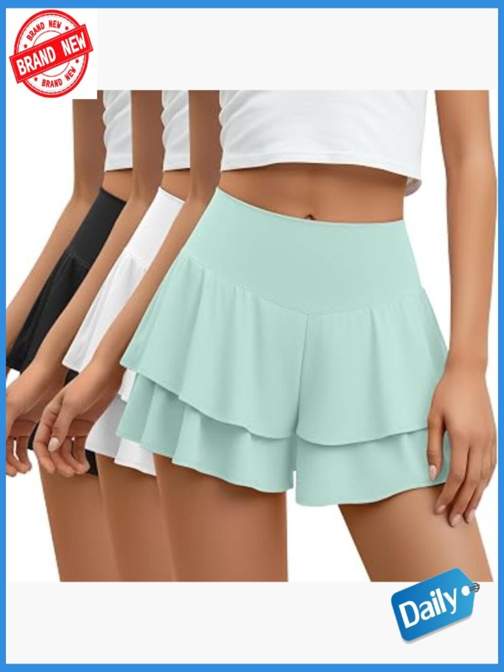 3 Pack High Waist Ruffle Tennis Shorts with Pockets Athletic Workout Shorts